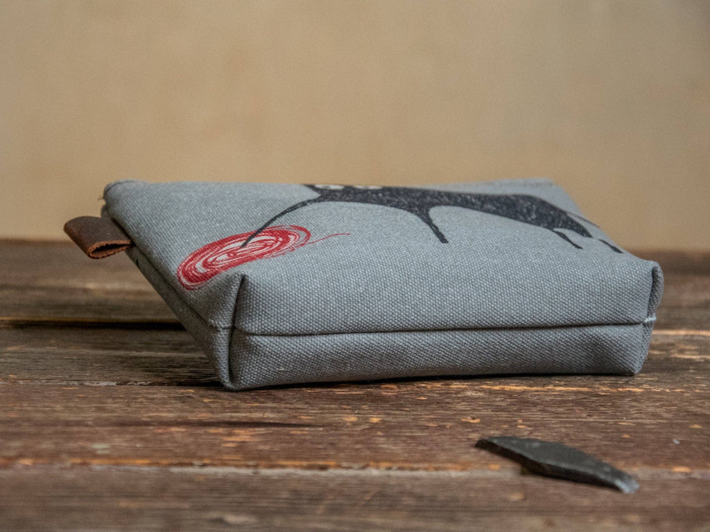 Meow Handprinted Canvas Zipper Pouch