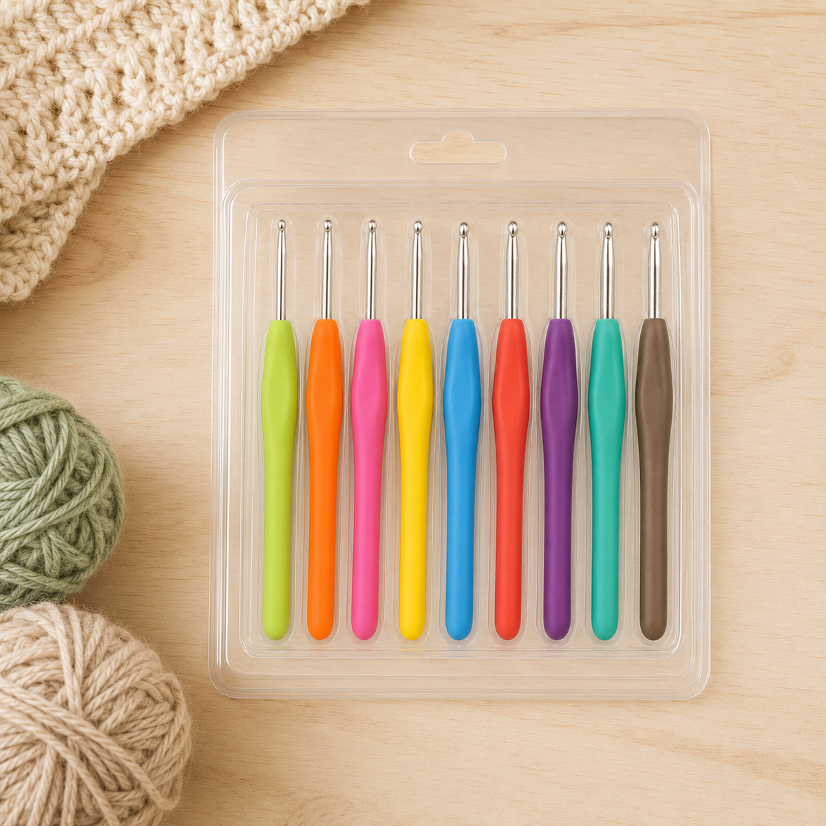 9-Piece Ergonomic Crochet Hook Set, 2.0–6.0 mm