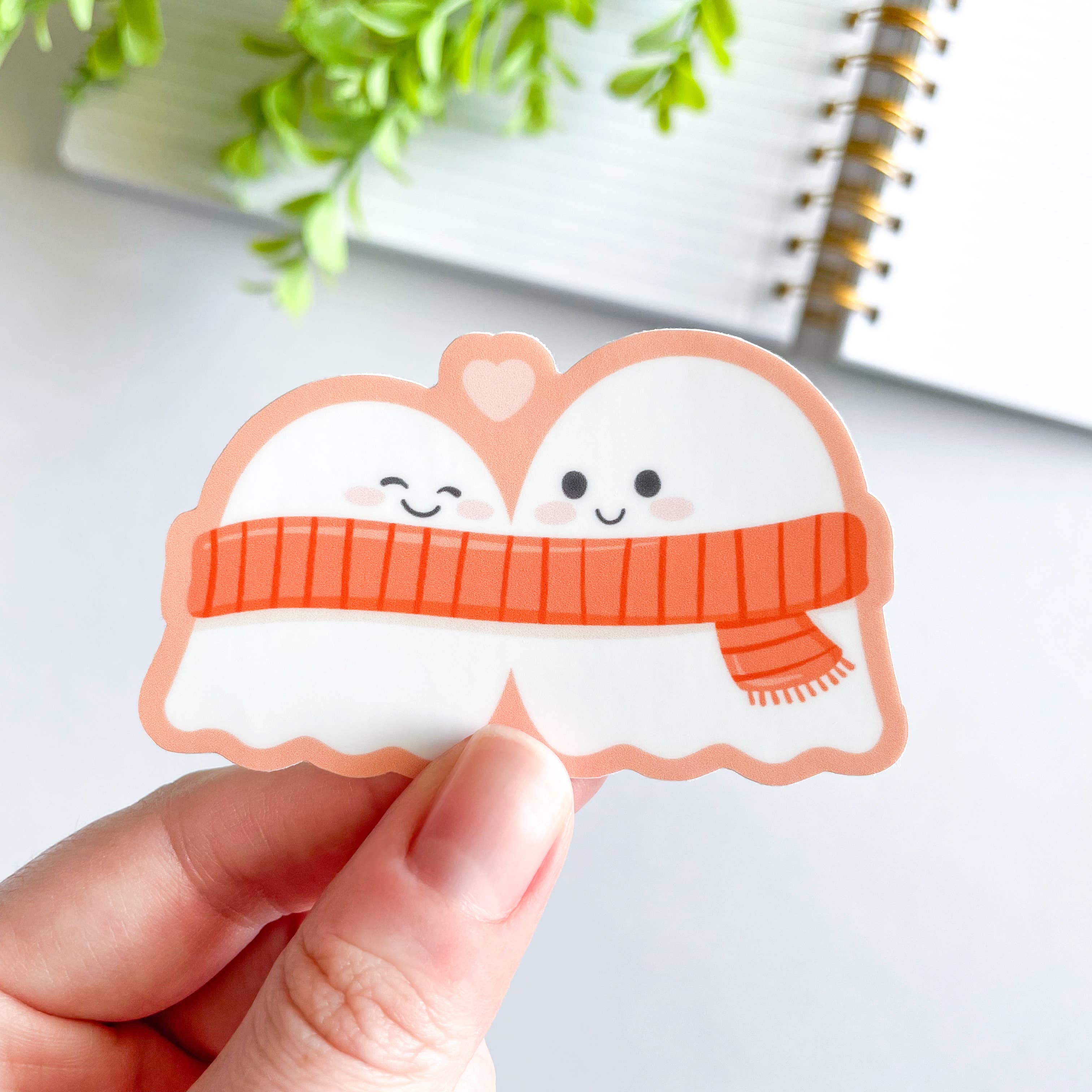 Cute Ghost Couple with Scarf Waterproof Matte Vinyl Sticker