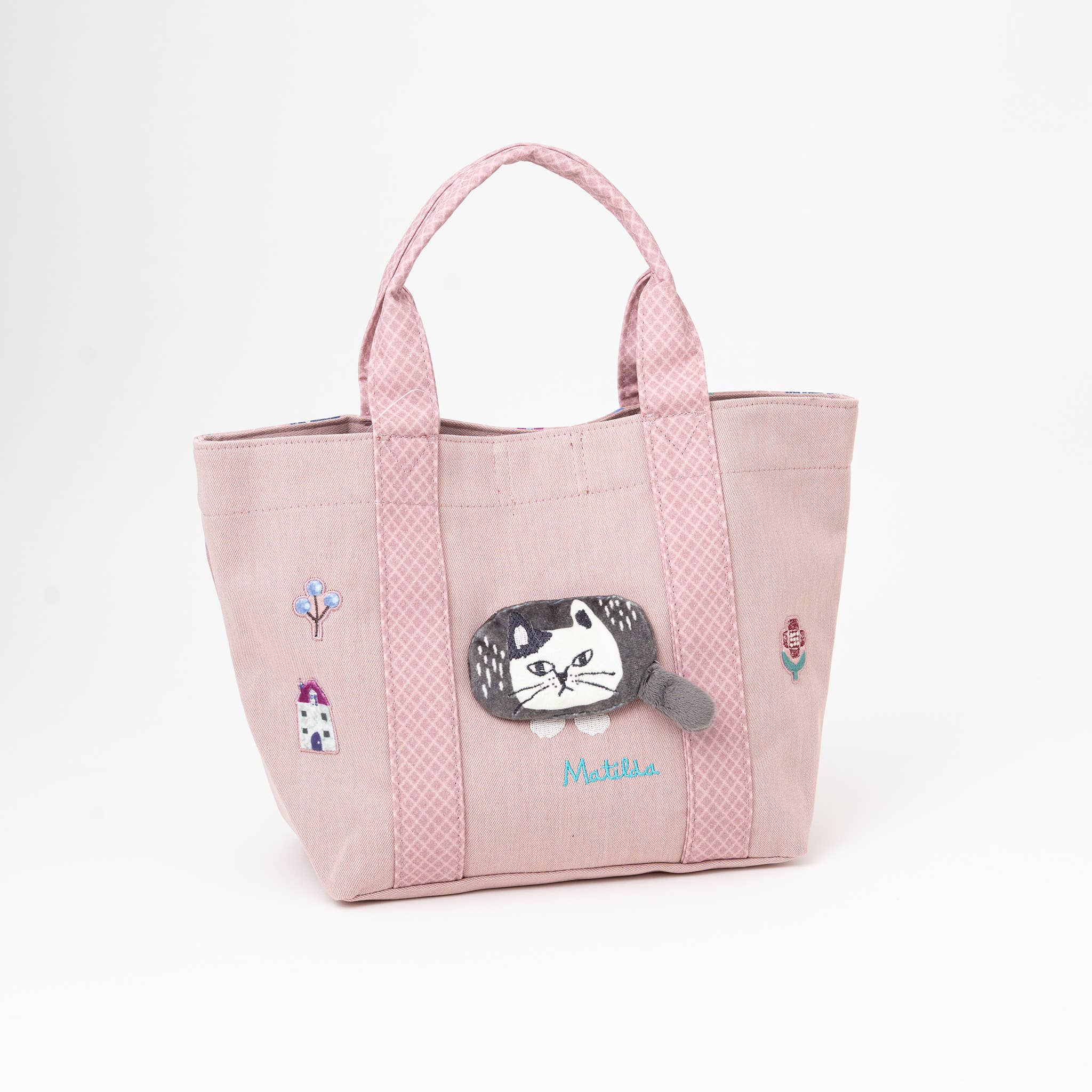 Kusuguru Japan Canvas Tote Bag with Embroidered Cat