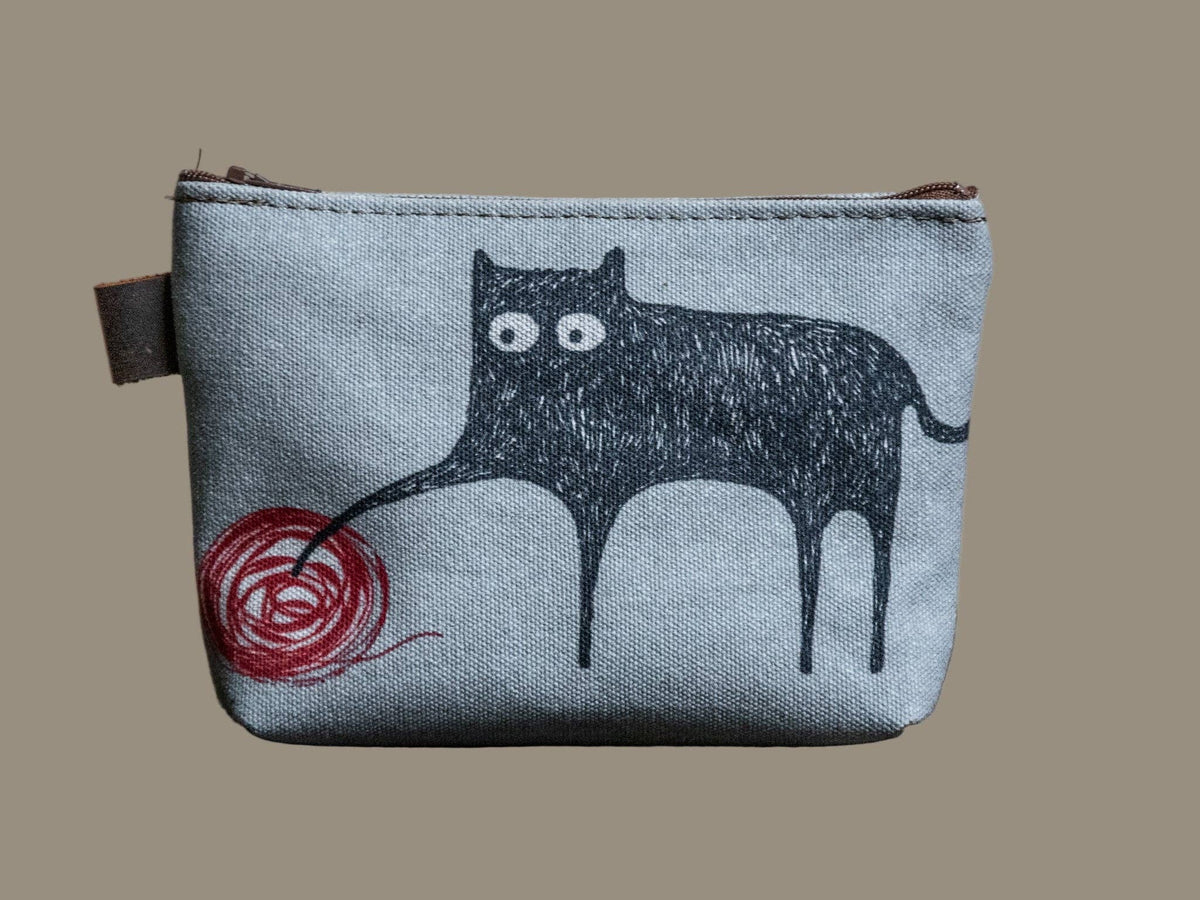 Meow Handprinted Canvas Zipper Pouch