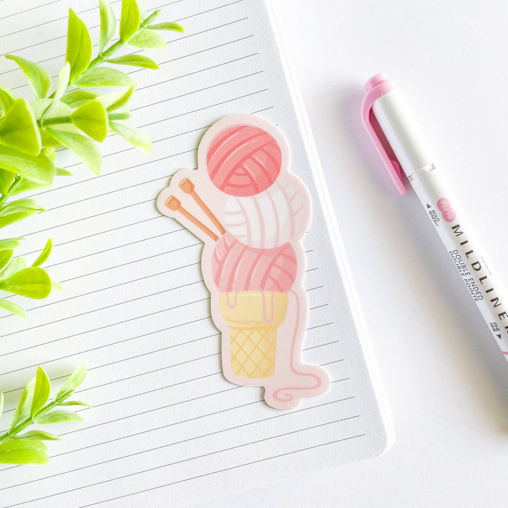 Cute Pink Yarn Ice Cream Waterproof Matte Vinyl Sticker