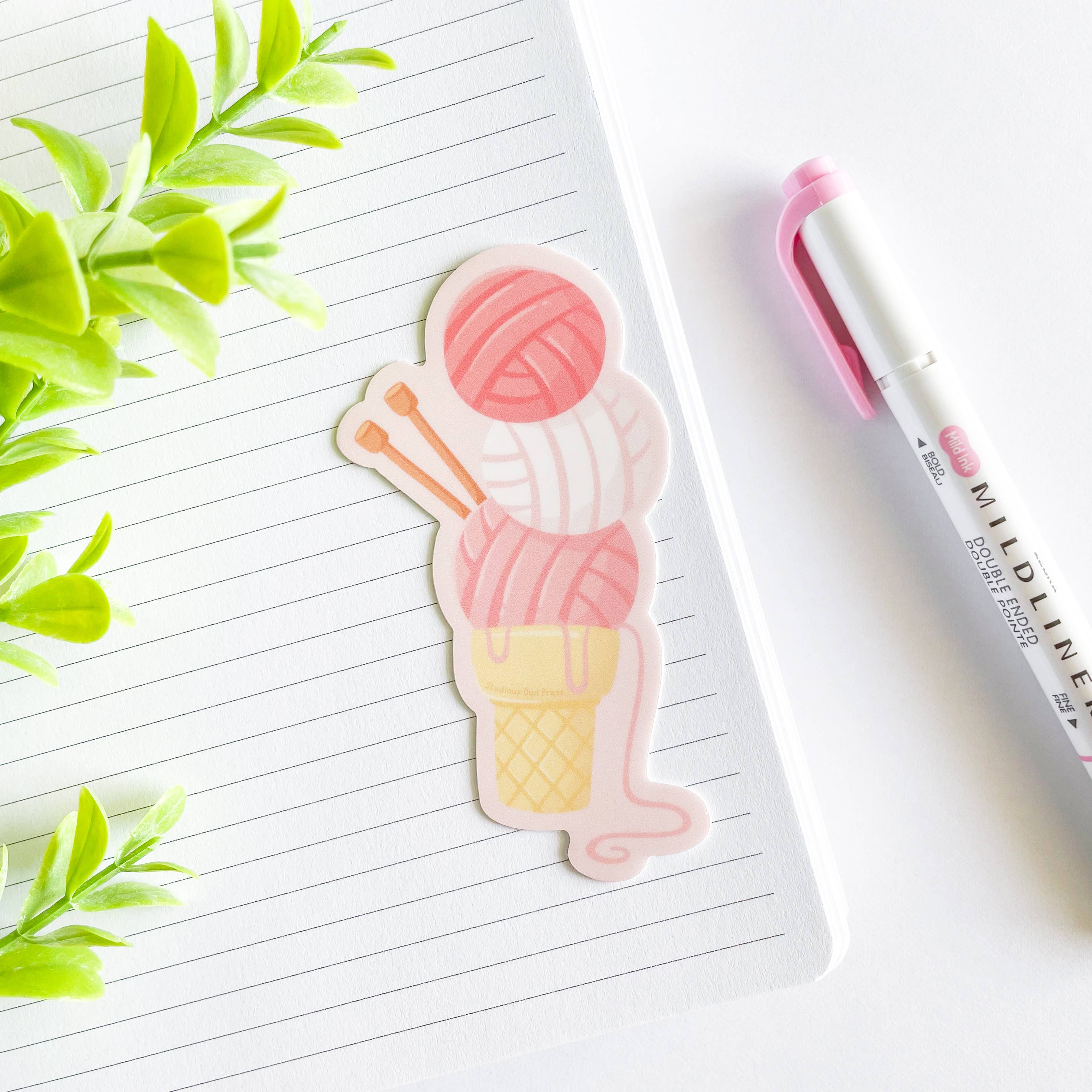 Cute Pink Yarn Ice Cream Waterproof Matte Vinyl Sticker