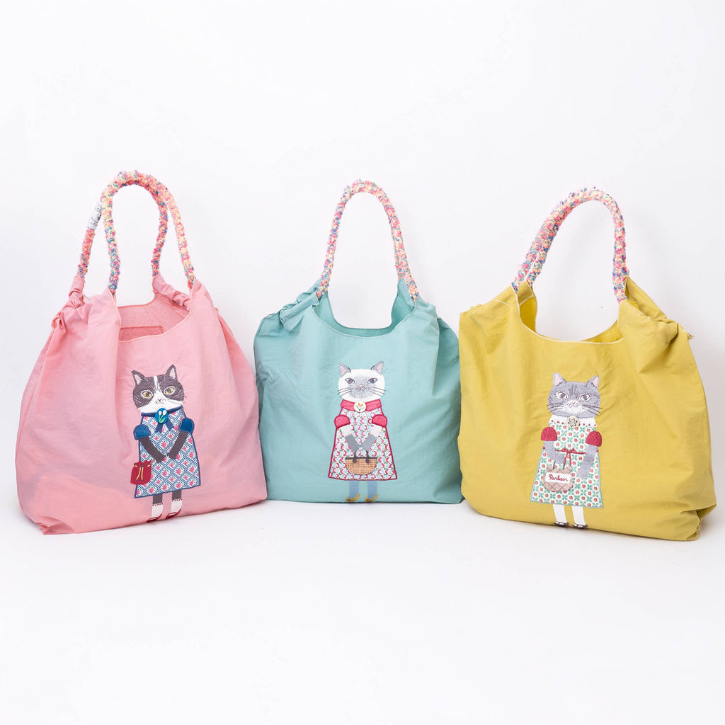 Kusuguru Embroidered Cat Nylon Versatile Shoulder Bag
