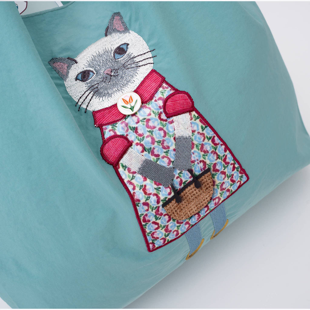 Kusuguru Embroidered Cat Nylon Versatile Shoulder Bag