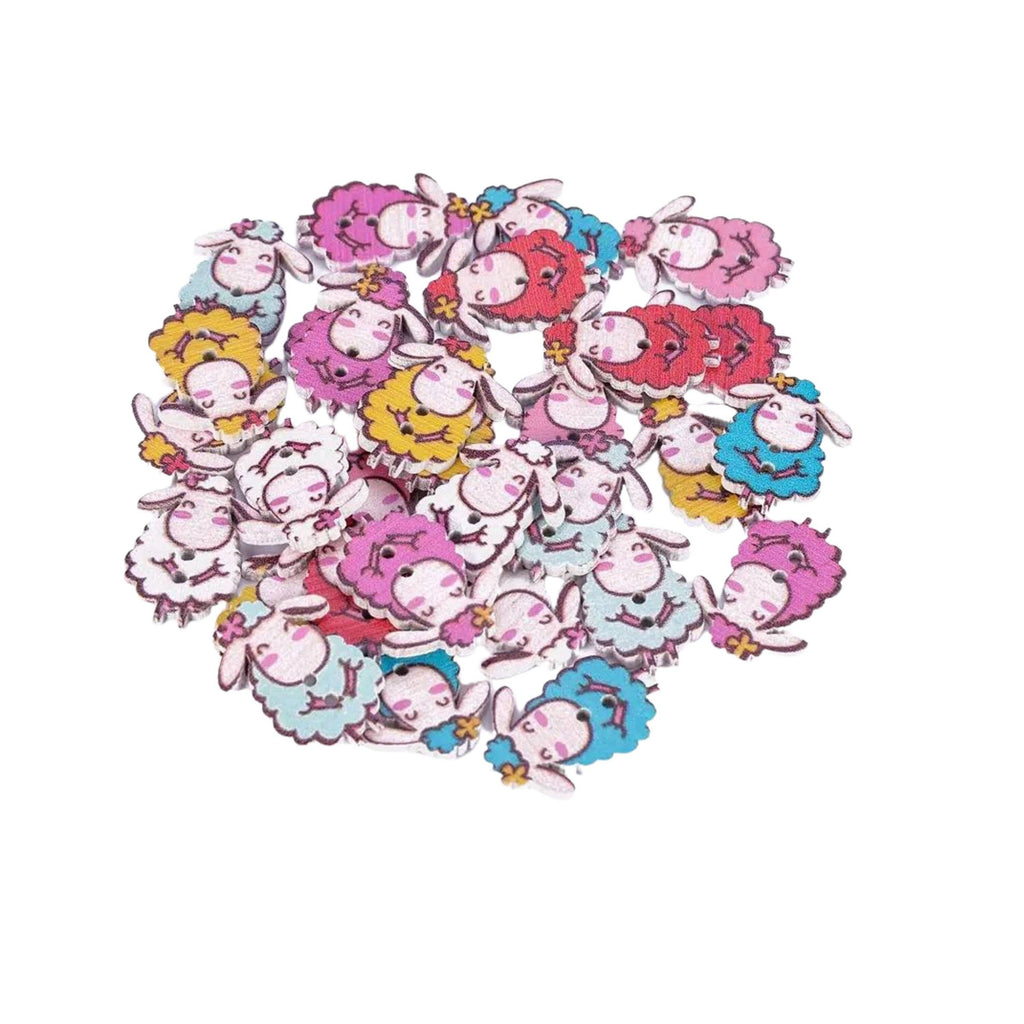 Mix Of Colorful Sheep Wooden Buttons 1.1 Inch Size / Craft,