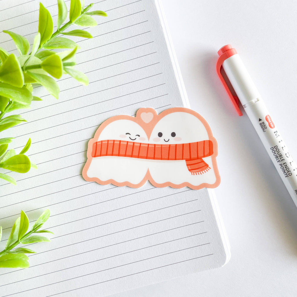 Cute Ghost Couple with Scarf Waterproof Matte Vinyl Sticker