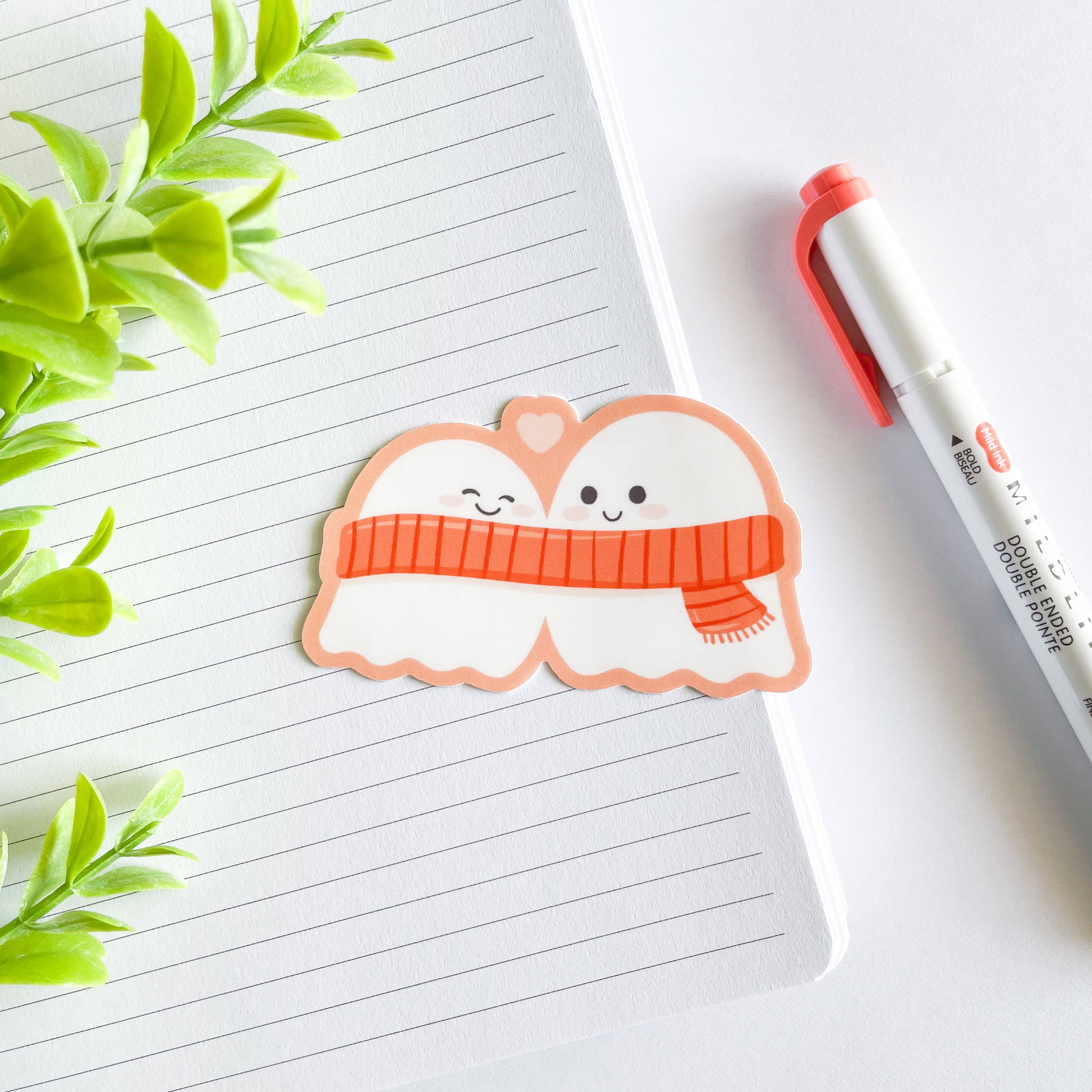 Cute Ghost Couple with Scarf Waterproof Matte Vinyl Sticker