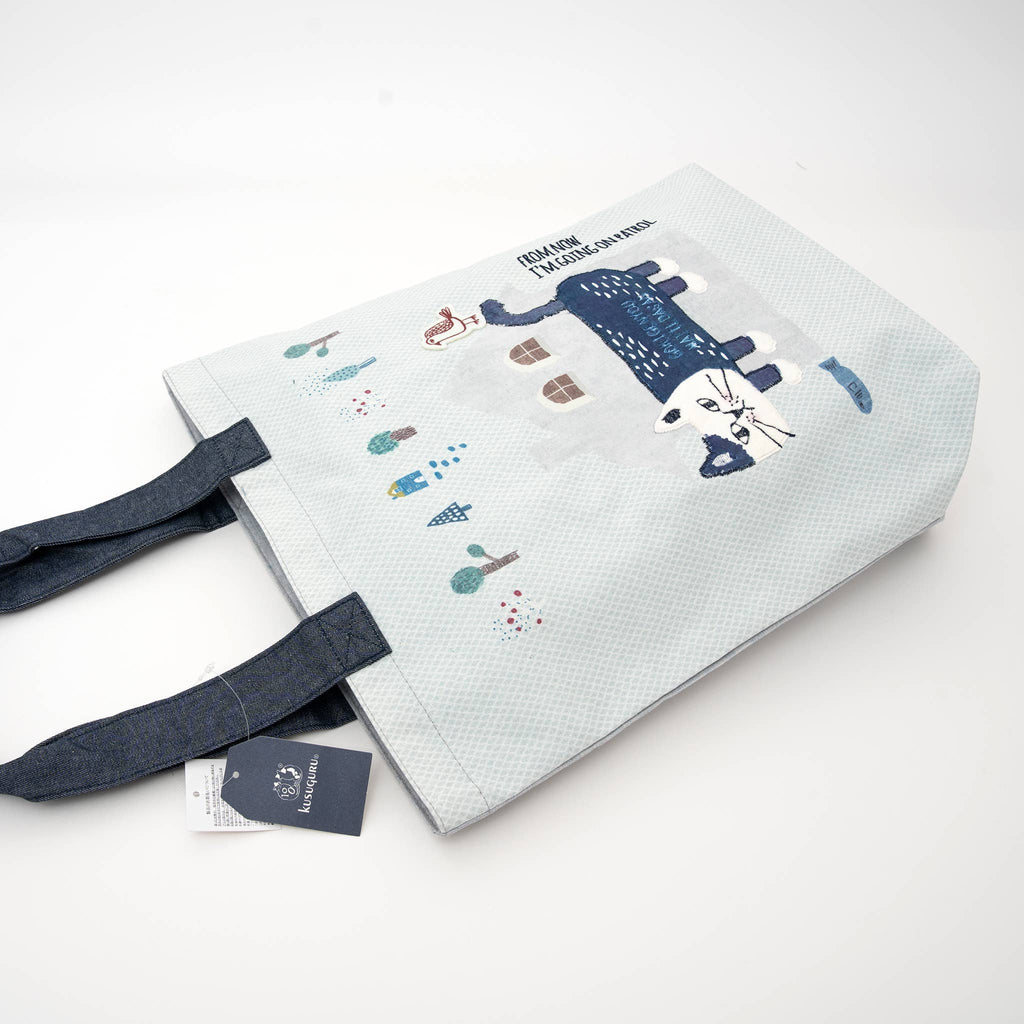 Kusuguru Japan Cat Embroidered Tote Bag – Light Blue
