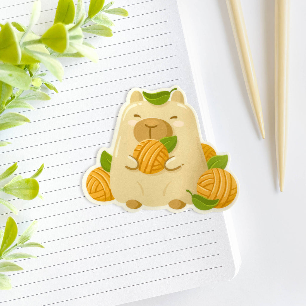 Cute Capybara with Yuzu Yarn Waterproof Vinyl Sticker
