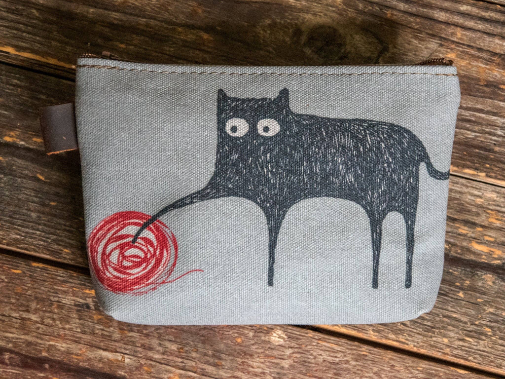 Meow Handprinted Canvas Zipper Pouch