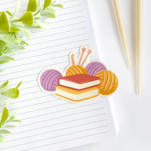 Cute Books and Yarn Waterproof Matte Vinyl Sticker