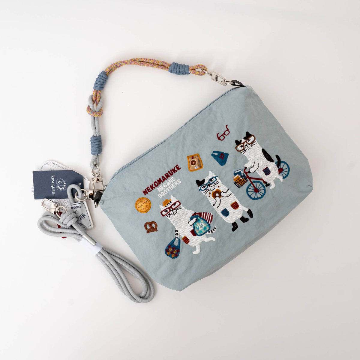 Kusuguru Japan Embroidered Cat Multi-Use Crossbody Bag