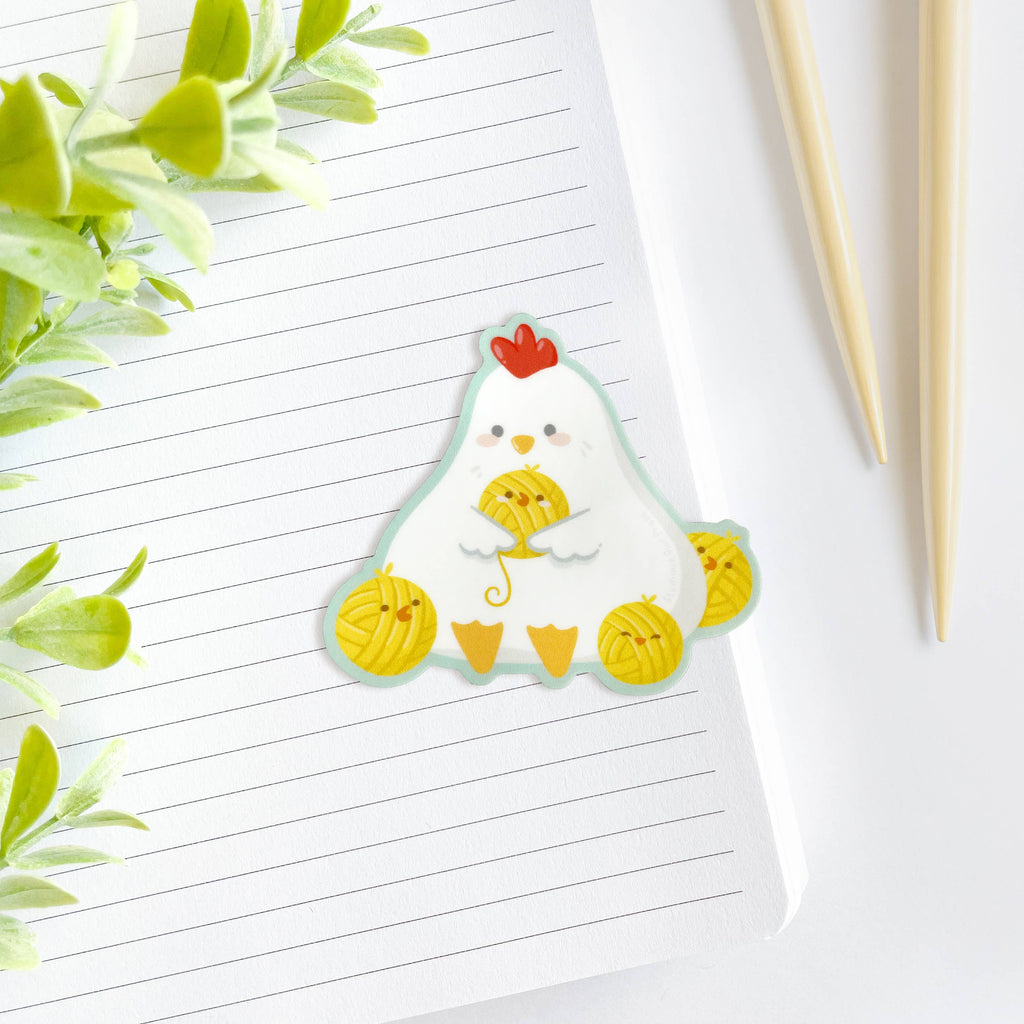 Cute Chicken with Yarn Ball Chicks Waterproof Vinyl Sticker