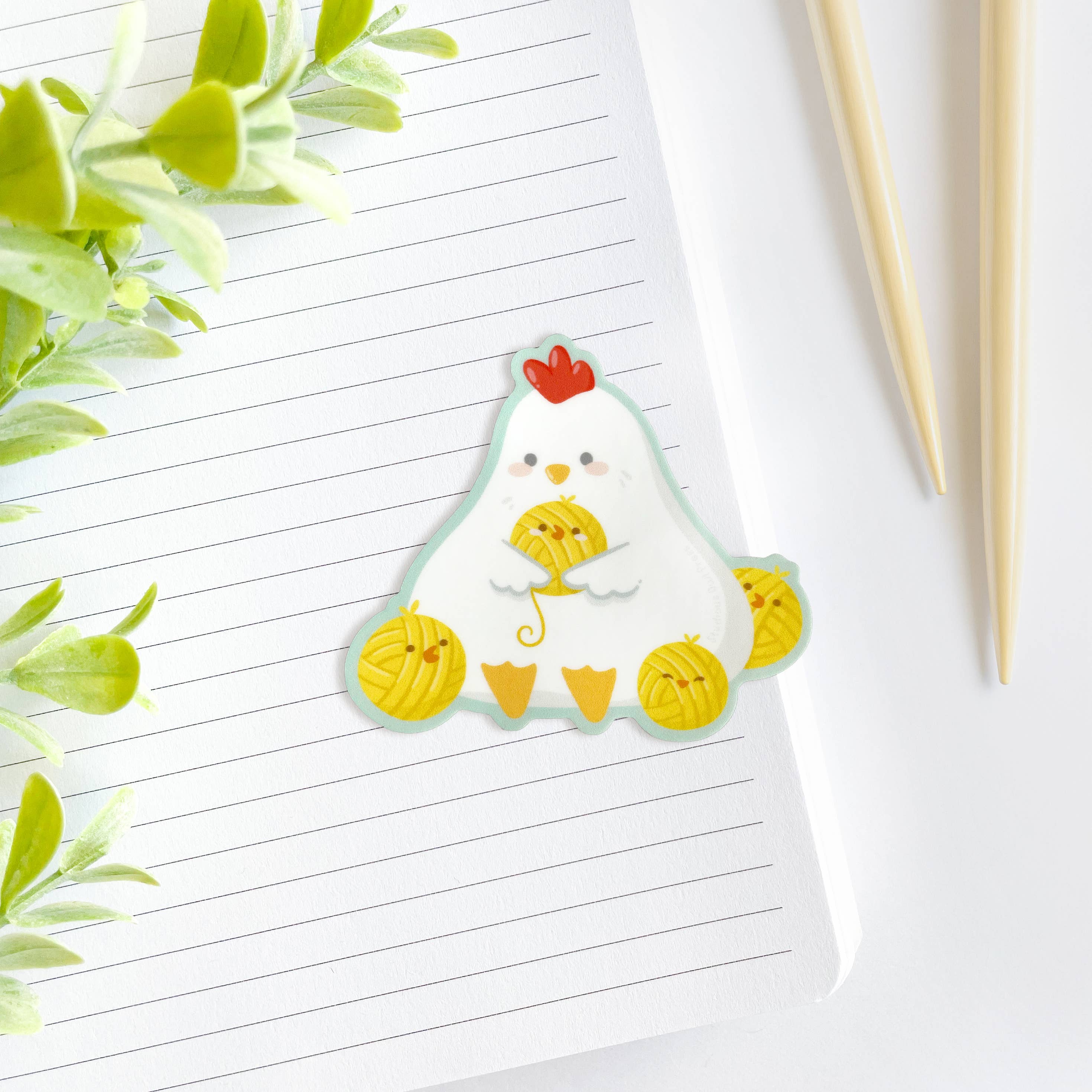 Cute Chicken with Yarn Ball Chicks Waterproof Vinyl Sticker