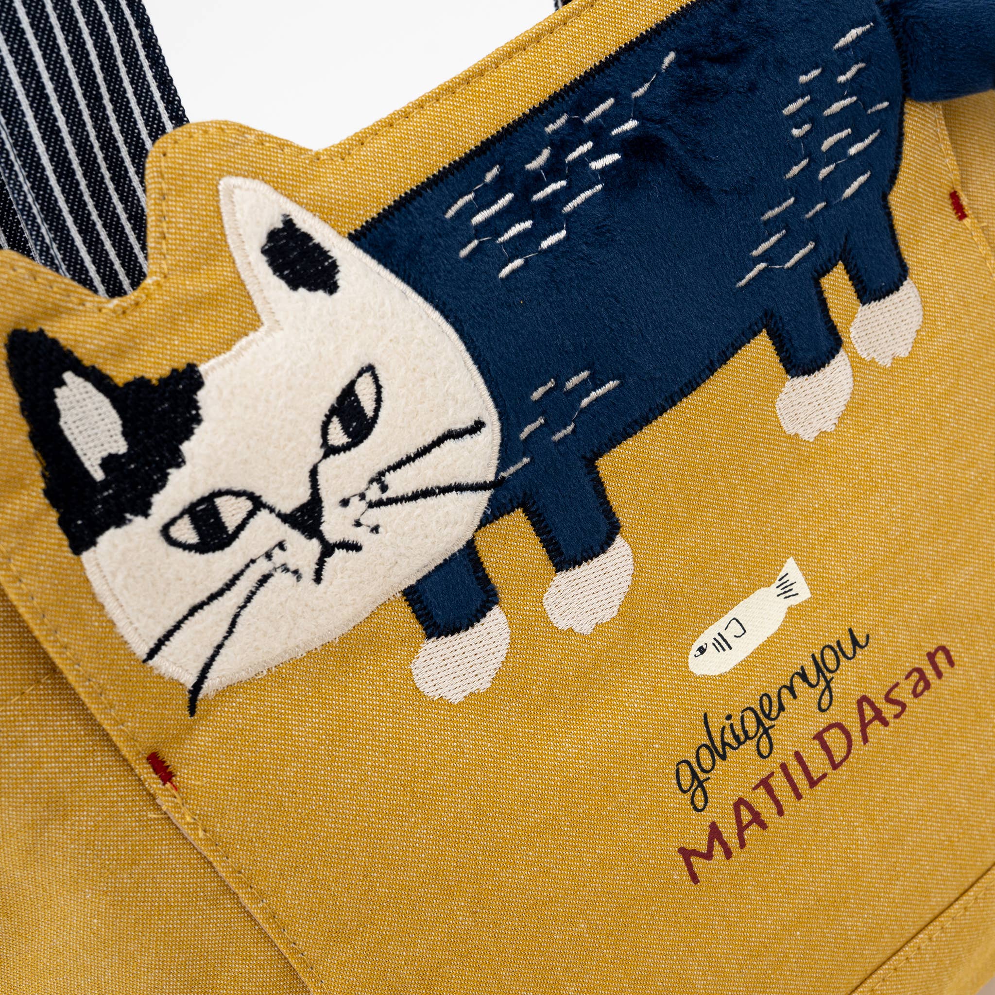 Kusuguru Japan Embroidered Cat Fabric Lunch Tote Bag
