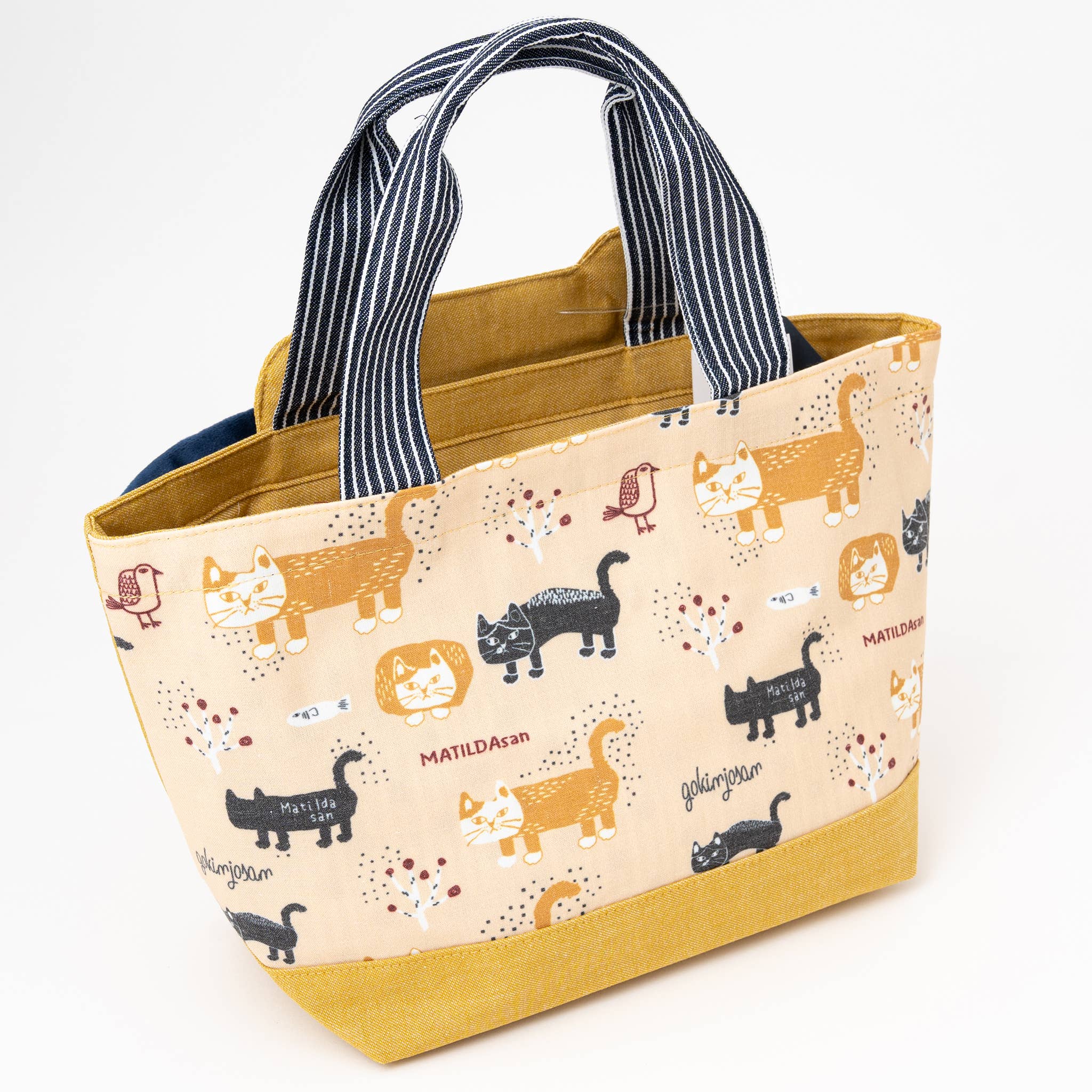 Kusuguru Japan Embroidered Cat Fabric Lunch Tote Bag