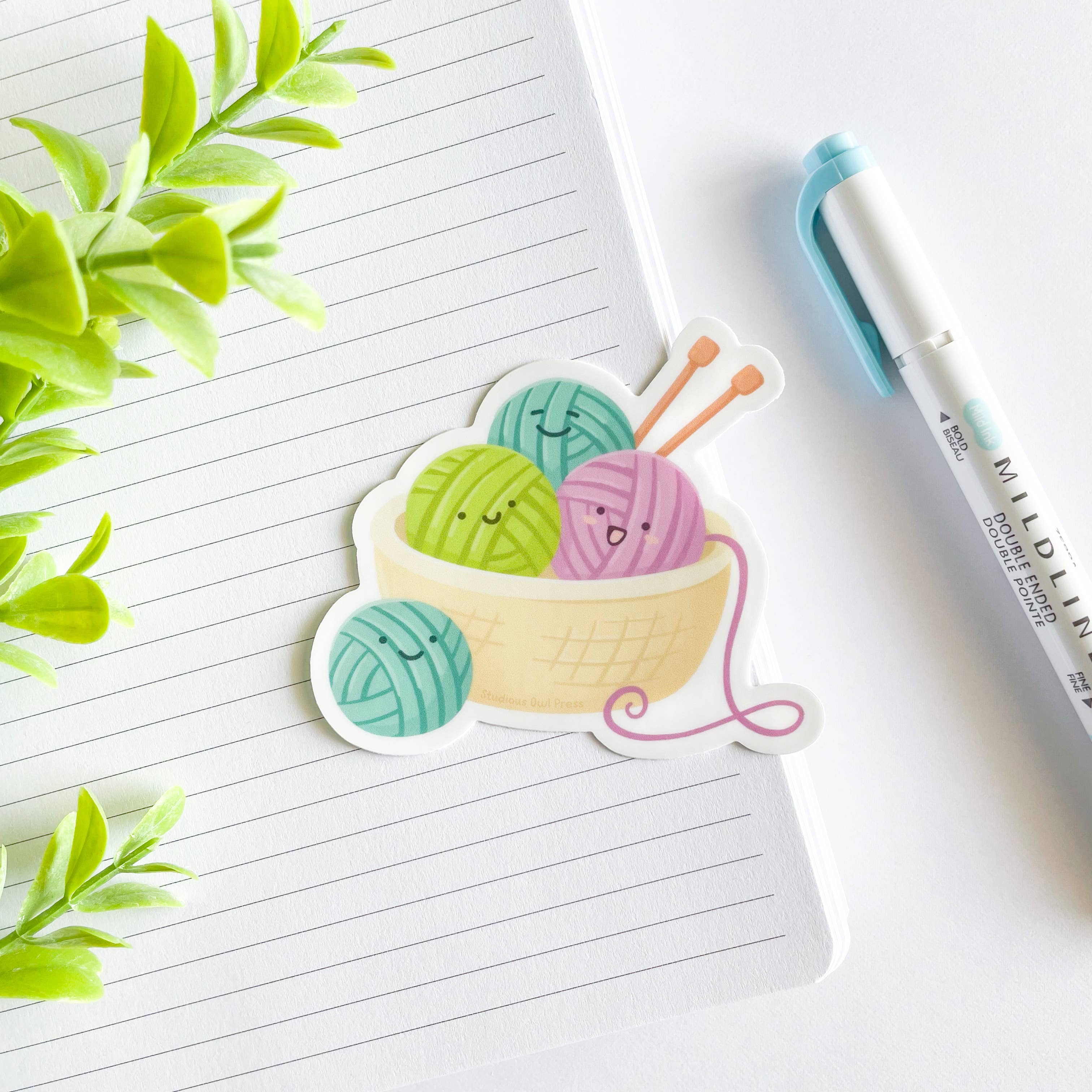 Cute Knitting Yarn Basket Waterproof Matte Vinyl Sticker