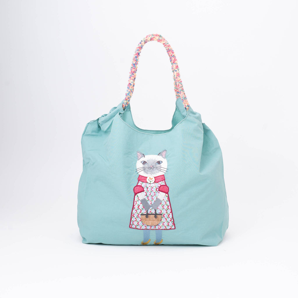 Kusuguru Embroidered Cat Nylon Versatile Shoulder Bag