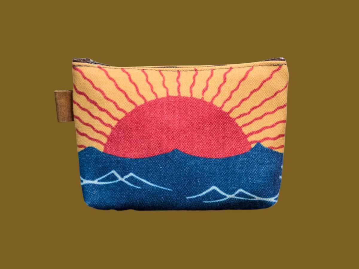 Sun and Sea Handprinted Canvas Zipper Pouch