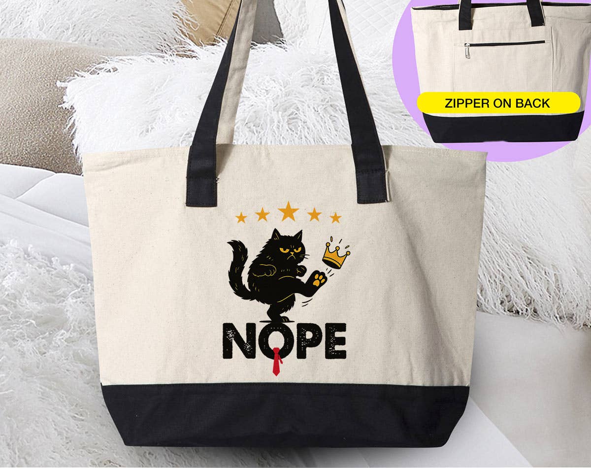 Nope No Kings Black Cat - Anti Trump Protest Tote Bag