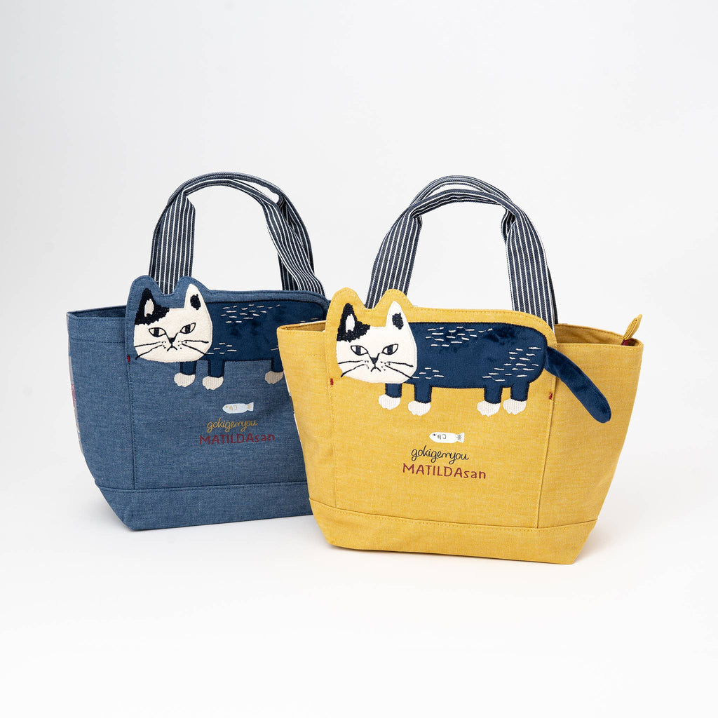 Kusuguru Japan Embroidered Cat Fabric Lunch Tote Bag