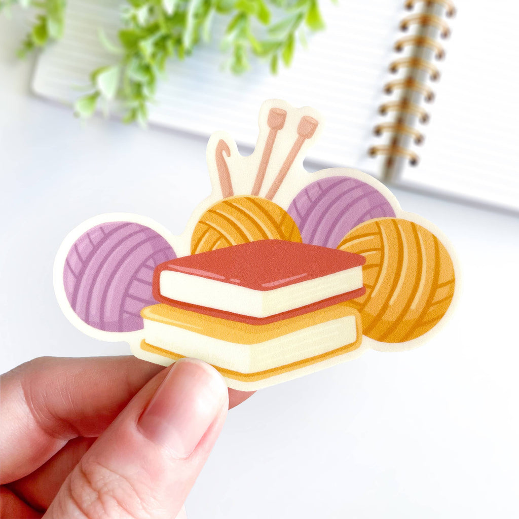 Cute Books and Yarn Waterproof Matte Vinyl Sticker