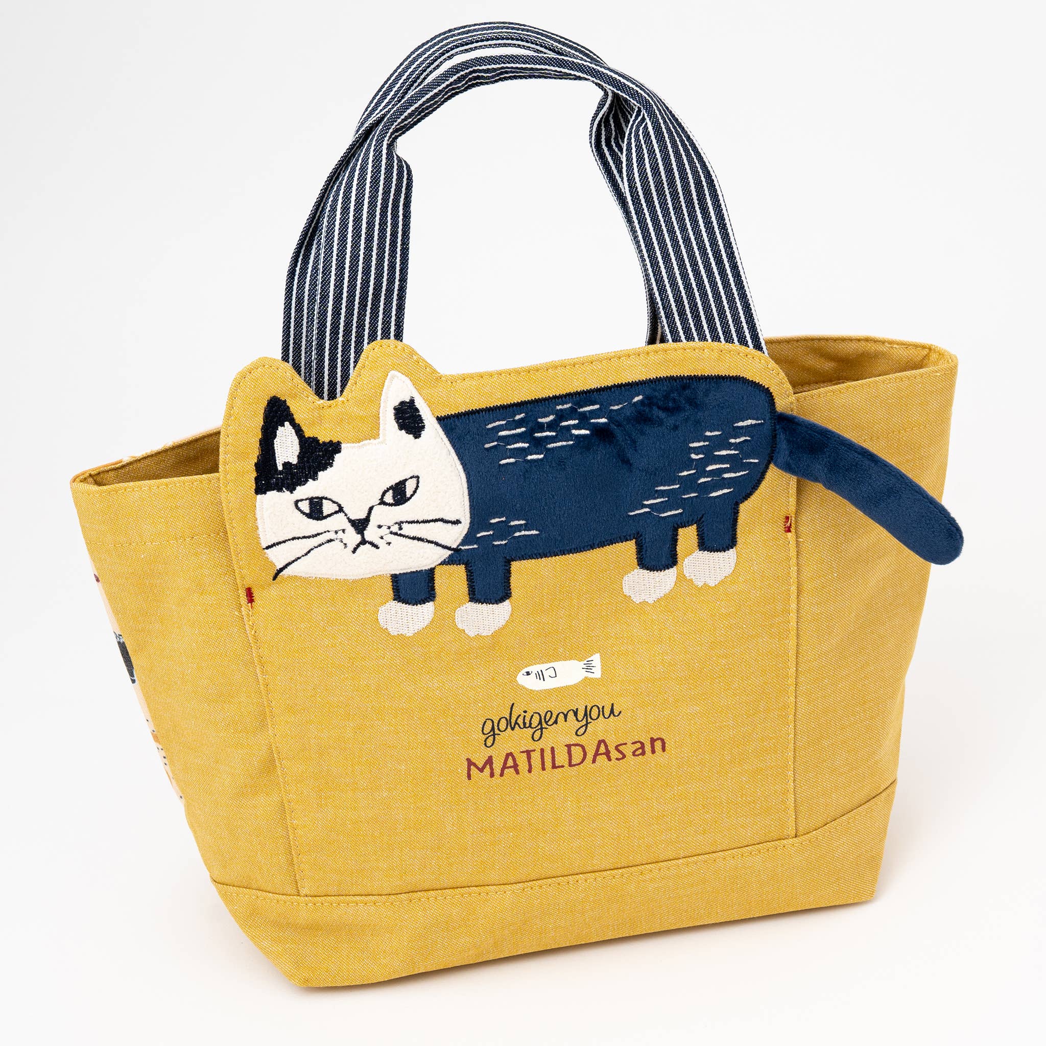 Kusuguru Japan Embroidered Cat Fabric Lunch Tote Bag