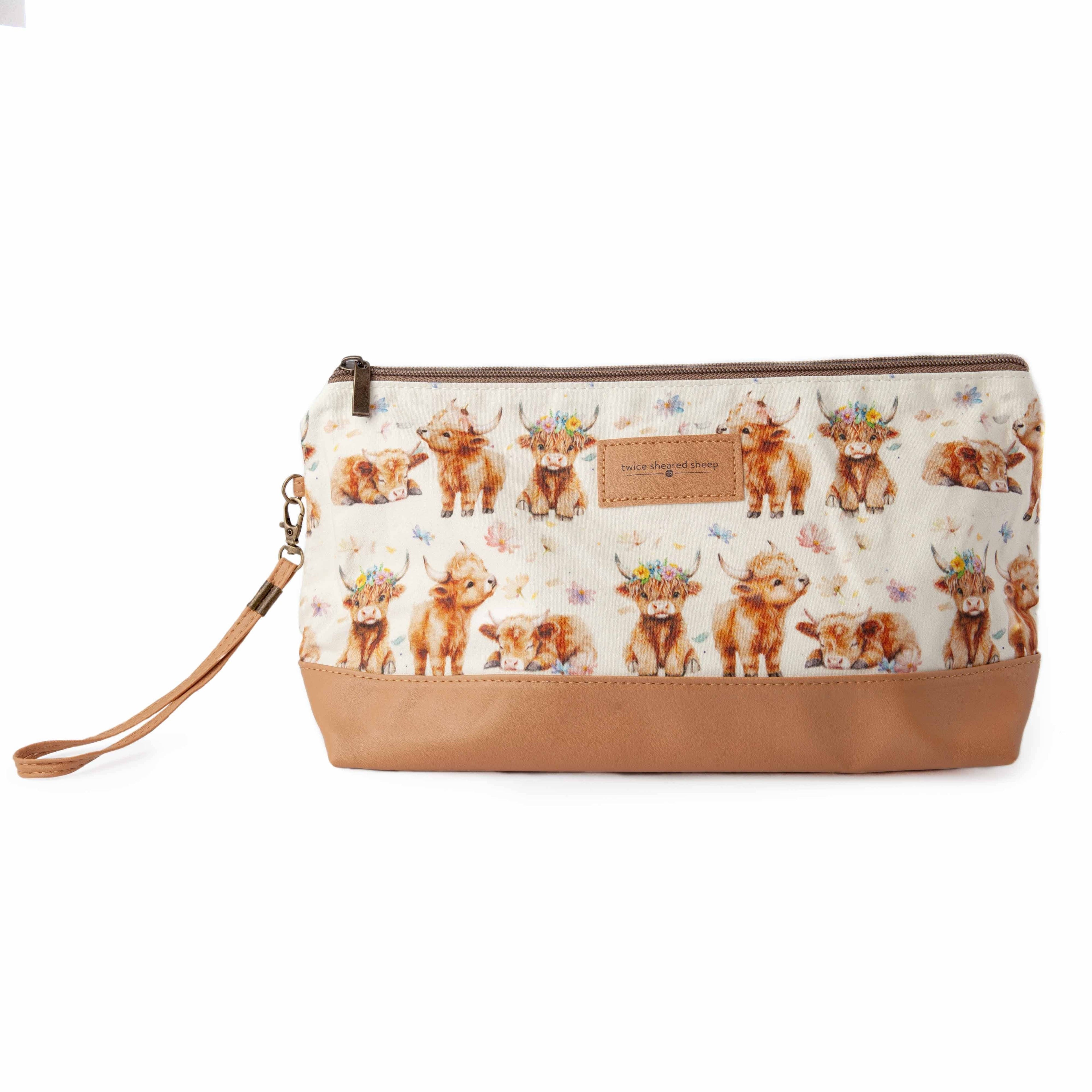 Maisy Highland Cow Trinity Bag – Medium Zippered Knitting Project Bag