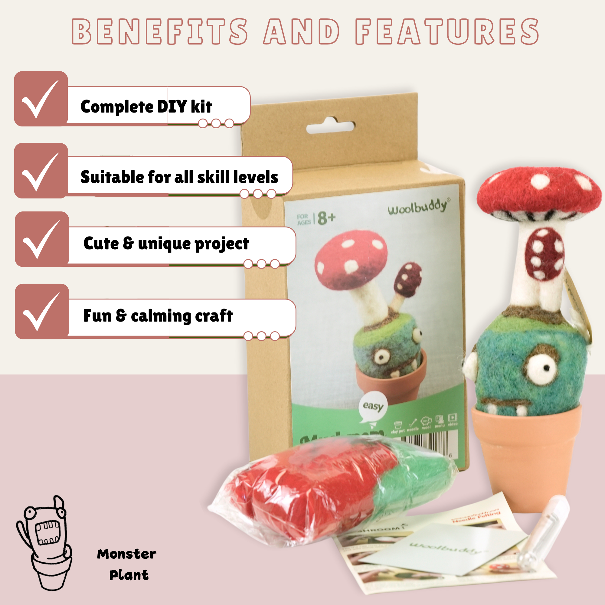 DIY Needle Felting Monster Kit – Mushroom