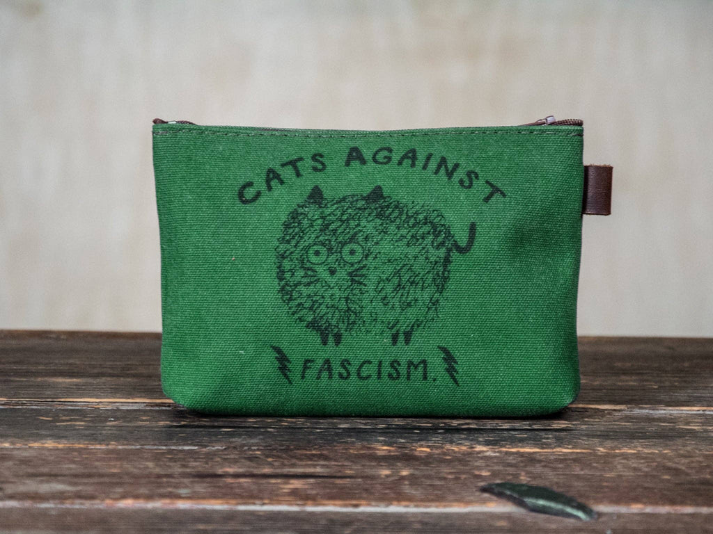 Cats Against Fascism Handprinted Canvas Zipper Pouch