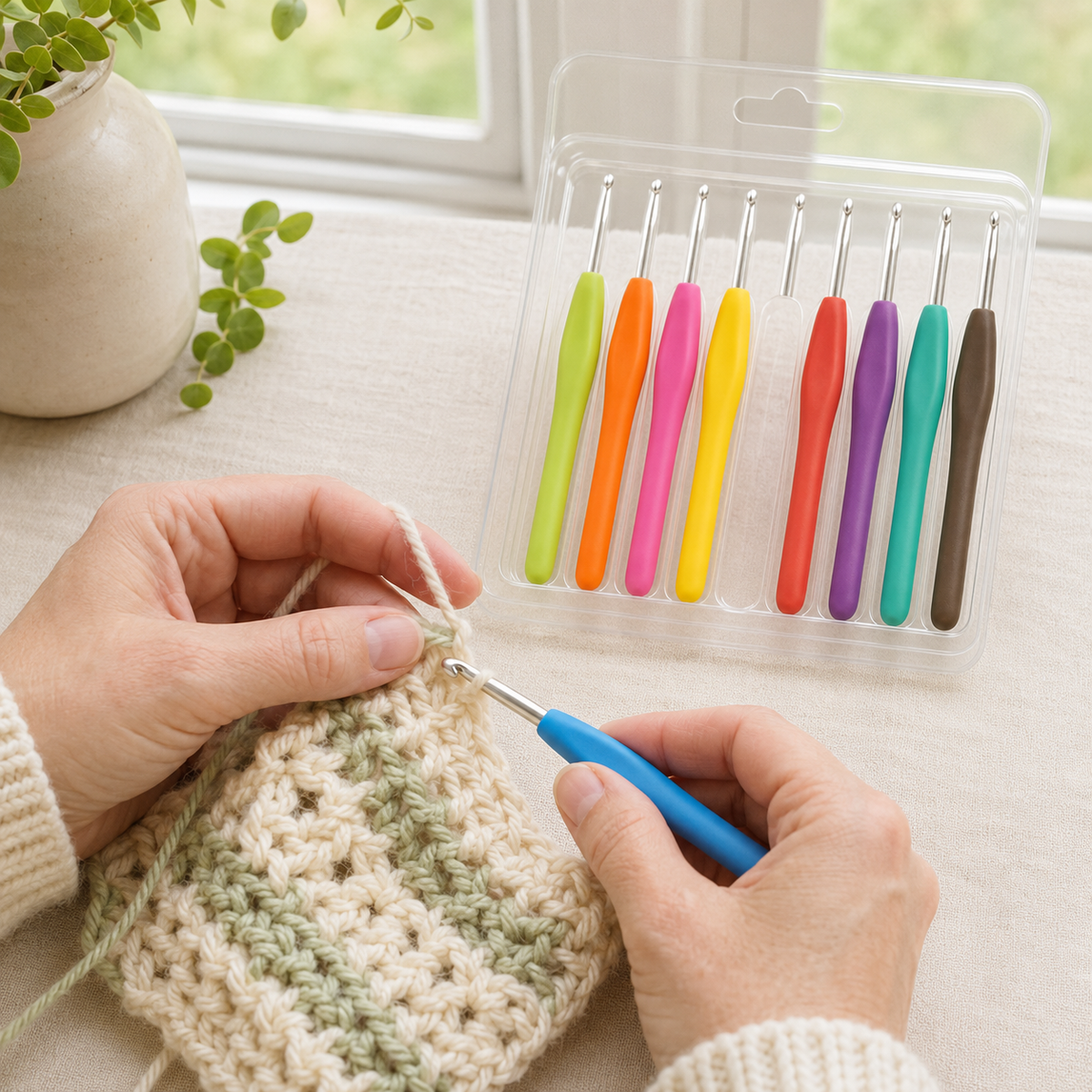 9-Piece Ergonomic Crochet Hook Set, 2.0–6.0 mm