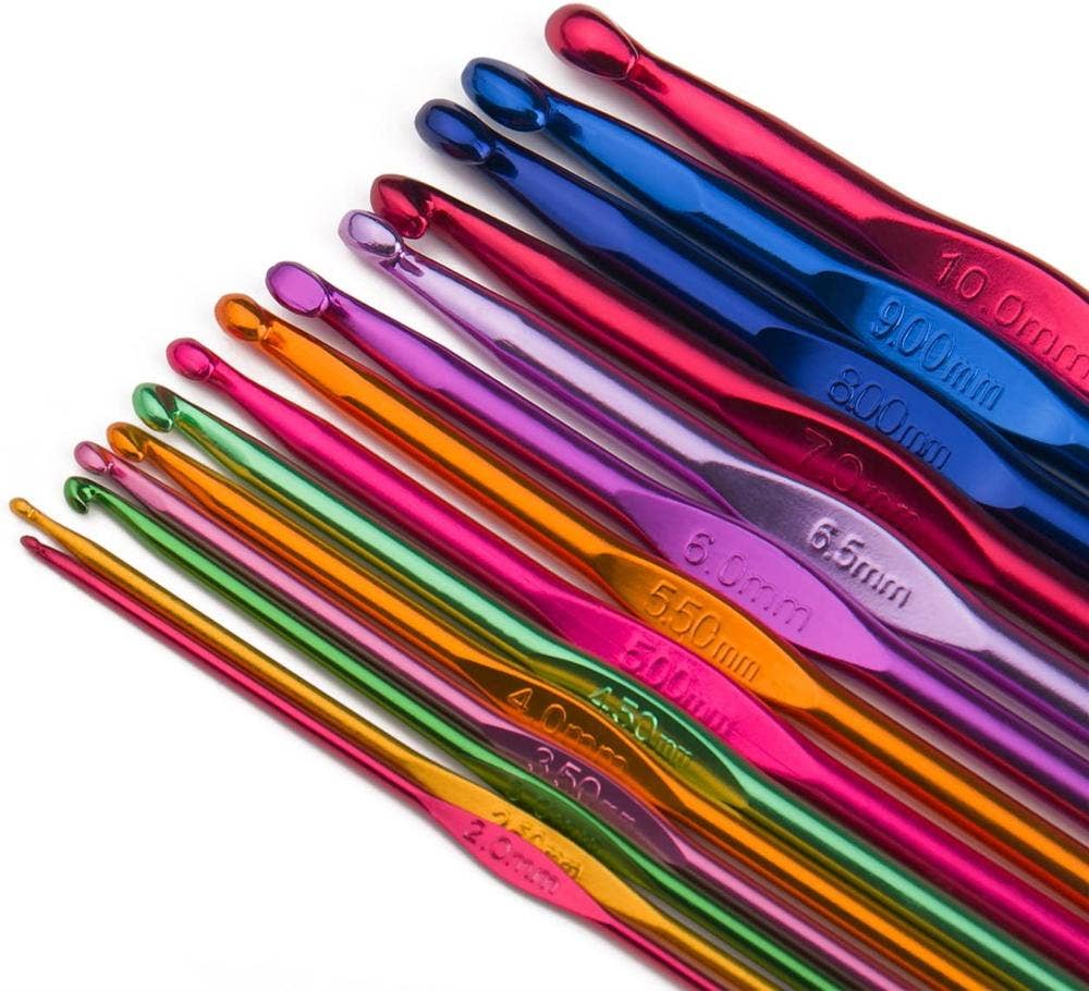 14-Size Multicolor Aluminum Crochet Hook Set for Crafters