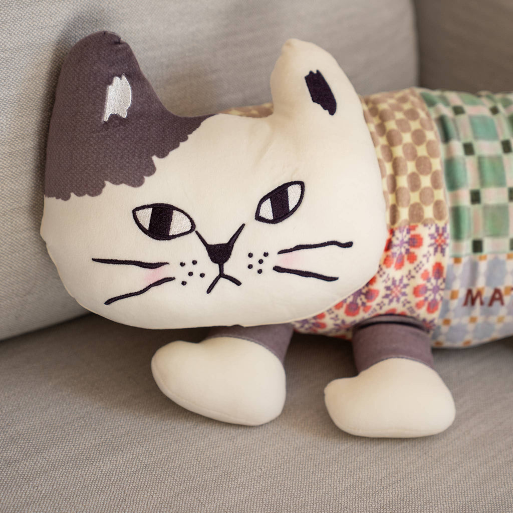 Kusuguru Japan "Matilda" Patchwork Cat Plush - Long Pillow