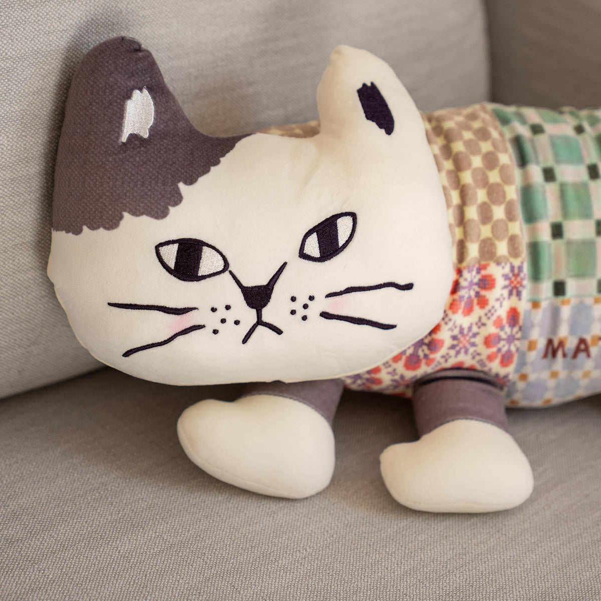 Kusuguru Japan "Matilda" Patchwork Cat Plush - Long Pillow