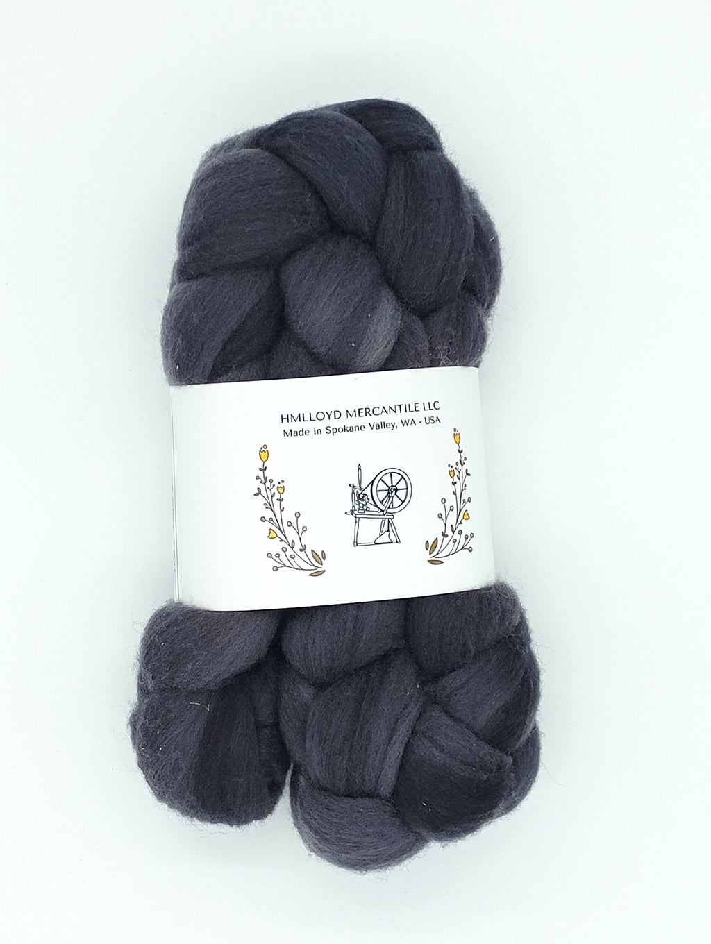 HM Lloyd Merino Hand Dyed Roving - 100 g. braids - True Black 100