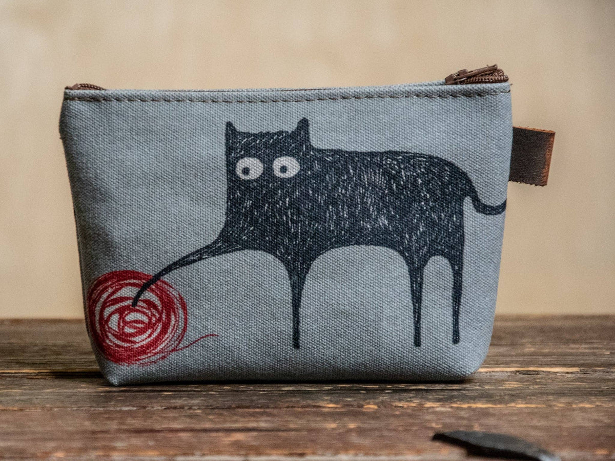 Meow Handprinted Canvas Zipper Pouch