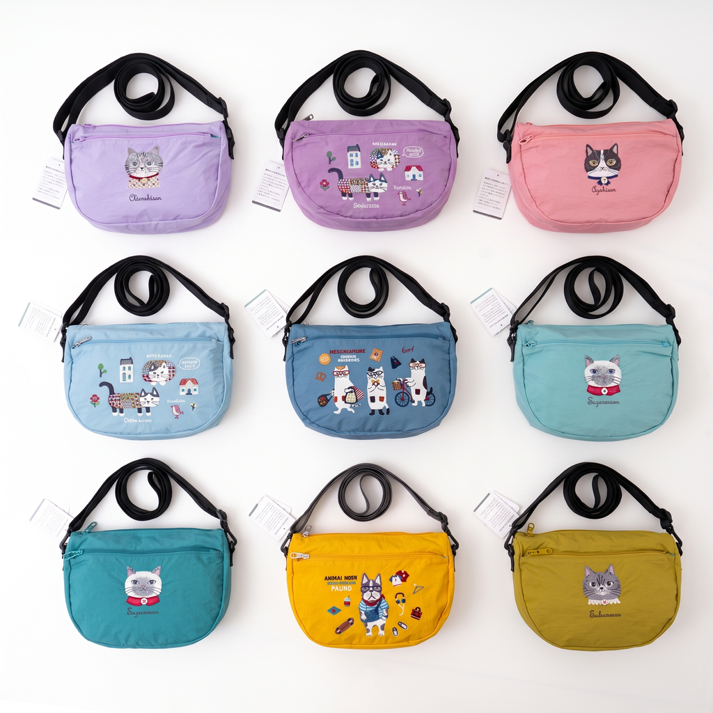 Kusuguru Japan Embroidered Cat Crossbody Bag Lightweight