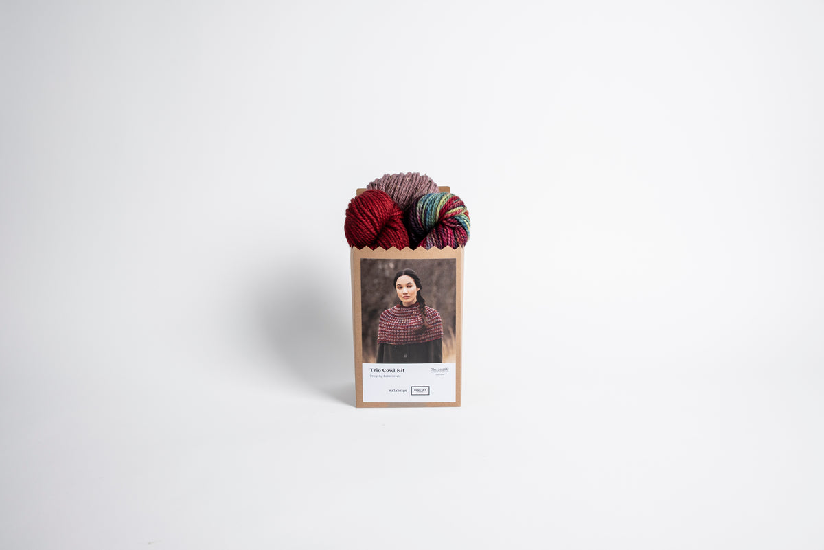 Preorder: holiday kit 2026 Malabrigo x BlueSky Trio Cowl