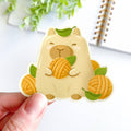 Cute Capybara with Yuzu Yarn Waterproof Vinyl Sticker
