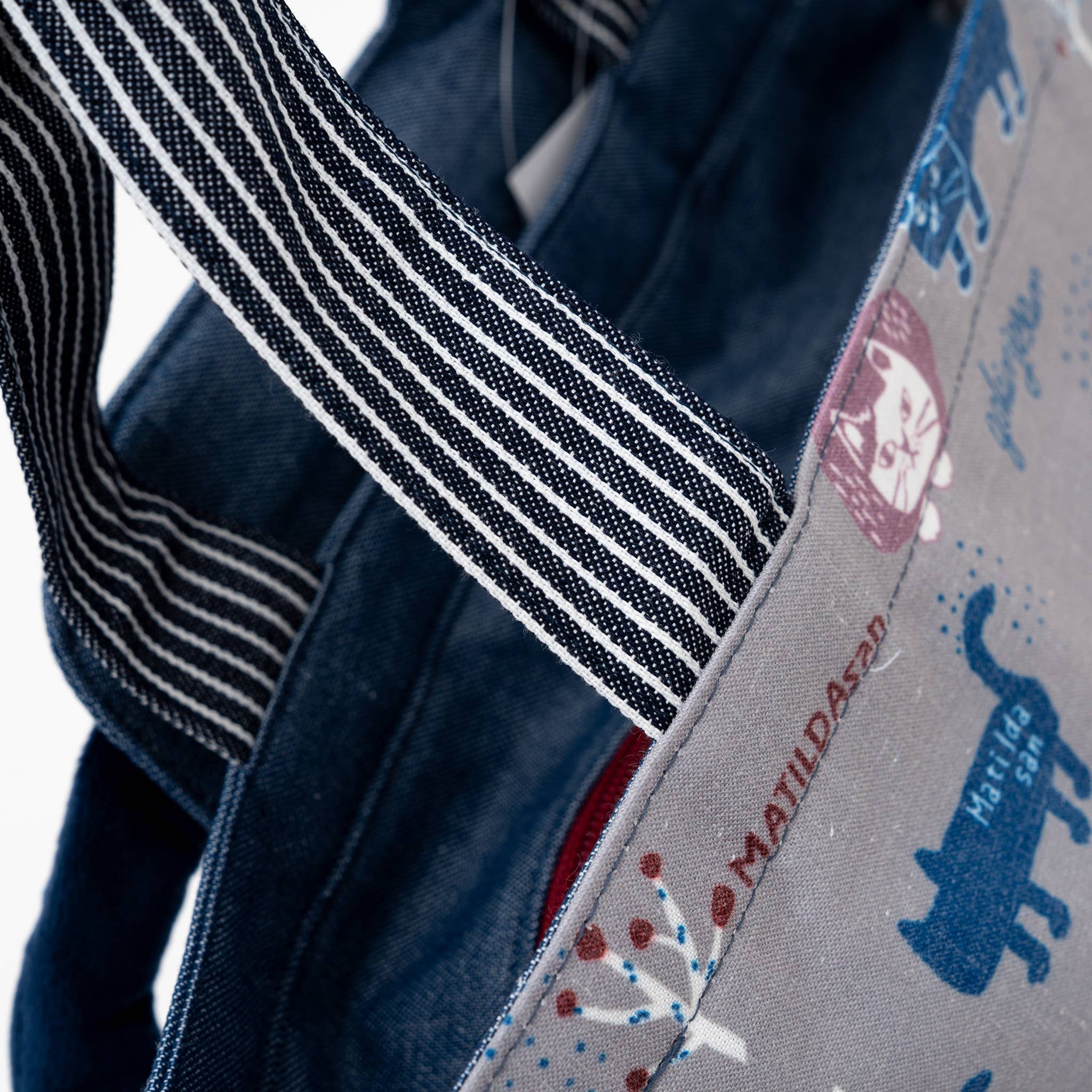Kusuguru Japan Embroidered Cat Fabric Lunch Tote Bag