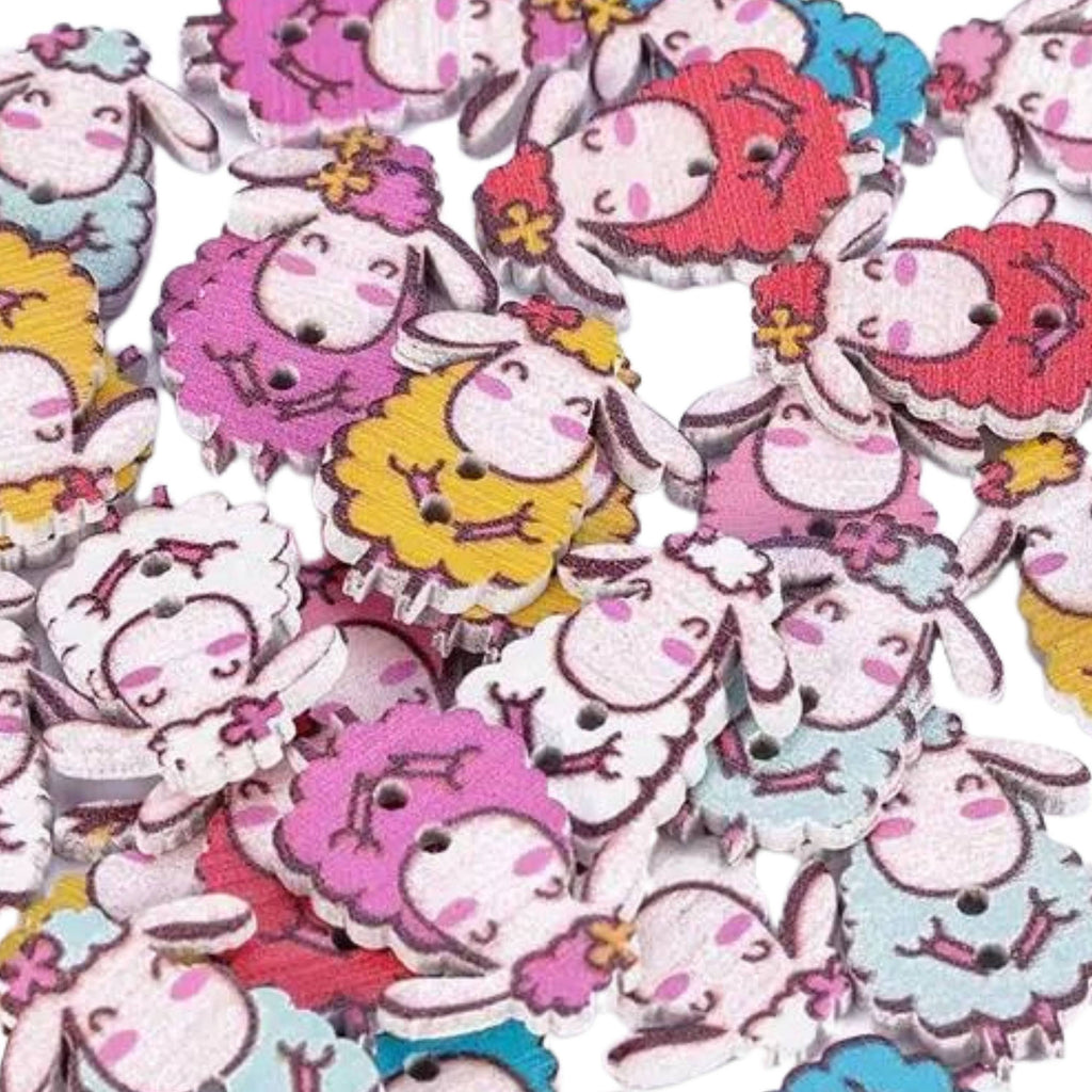 Mix Of Colorful Sheep Wooden Buttons 1.1 Inch Size / Craft,