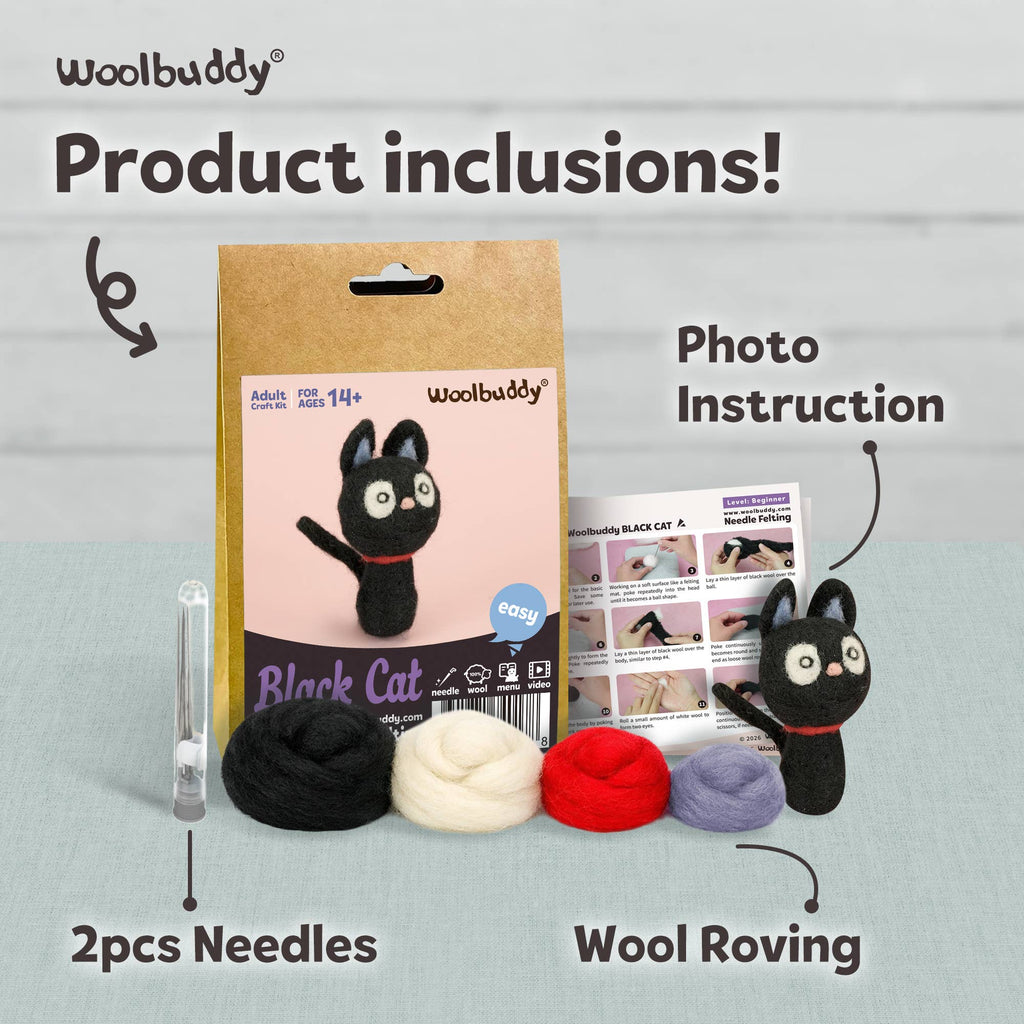Needle Felting Kit – DIY Black Cat craft kit for beginners