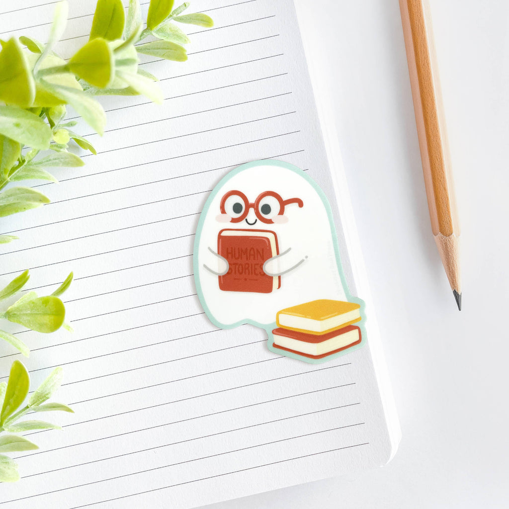 Cute Reading Ghost | Ghost & Books Waterproof Vinyl Sticker