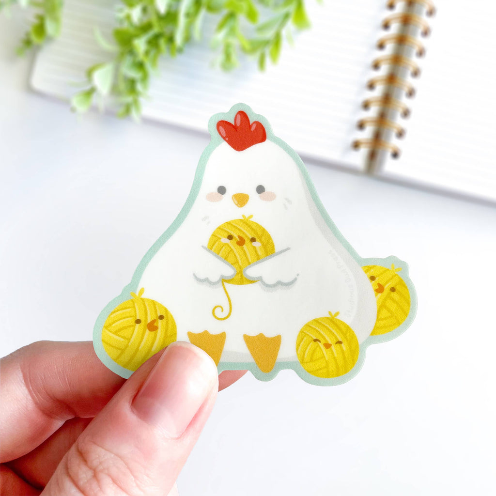 Cute Chicken with Yarn Ball Chicks Waterproof Vinyl Sticker