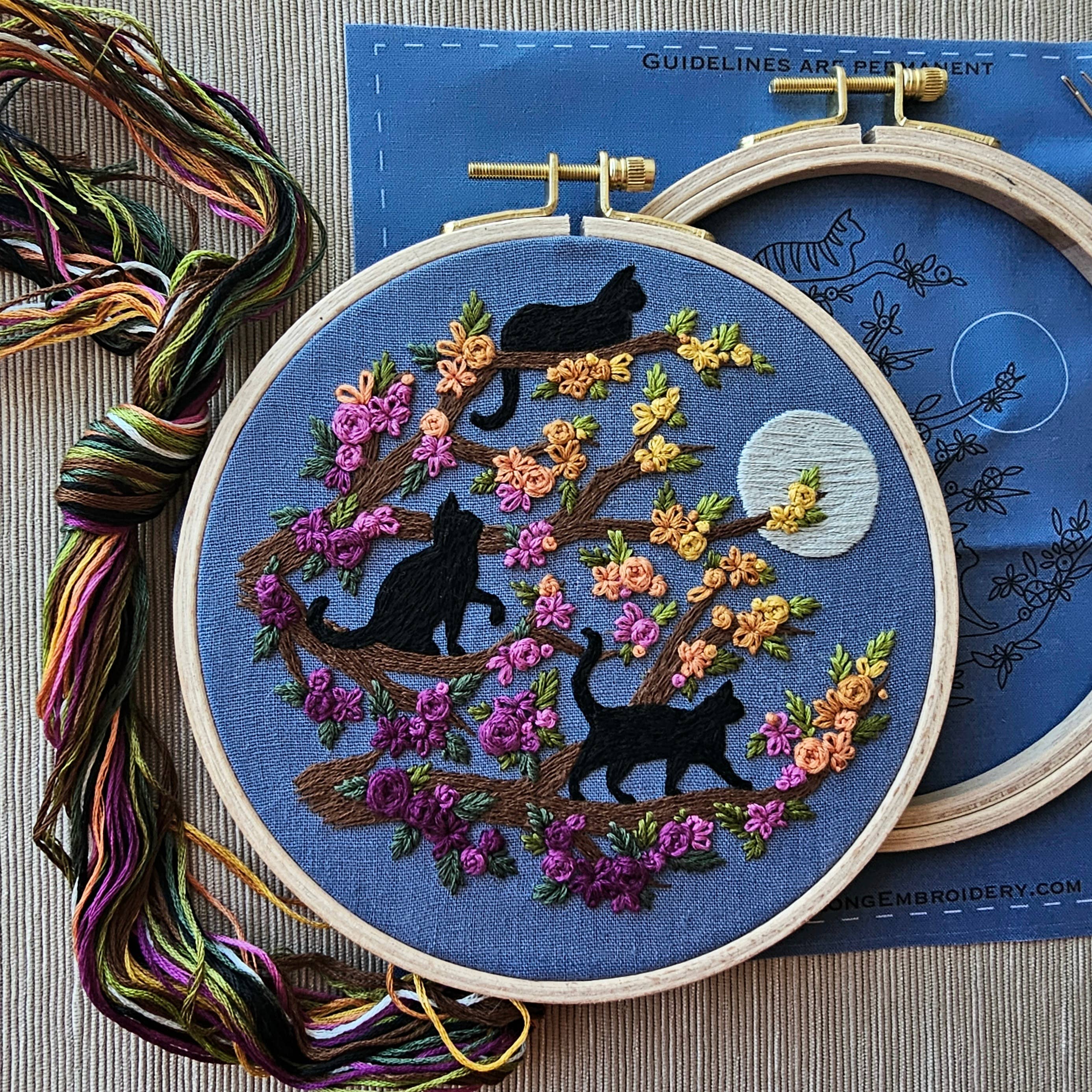 Cats & Full Moon Embroidery Kit
