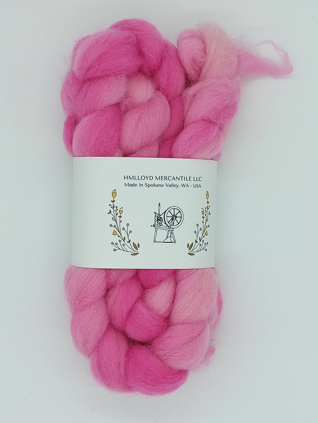 HM Lloyd Kent Romney Hand Dyed Roving - 100 g. braids - Pinks Pink