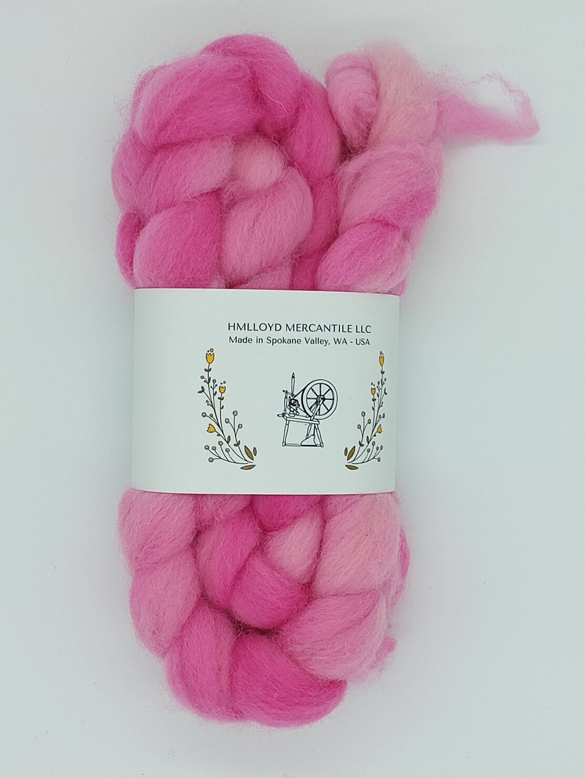 HM Lloyd Kent Romney Hand Dyed Roving - 100 g. braids - Pinks Pink