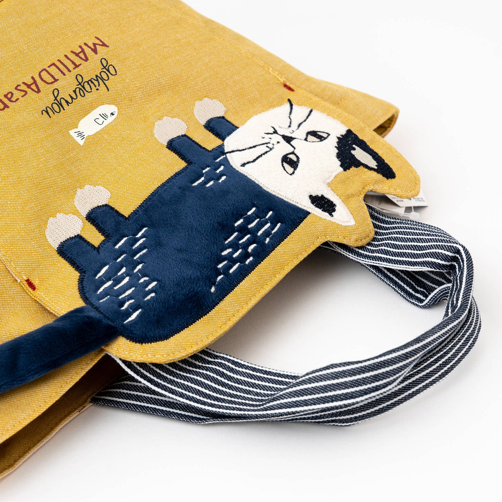 Kusuguru Japan Embroidered Cat Fabric Lunch Tote Bag