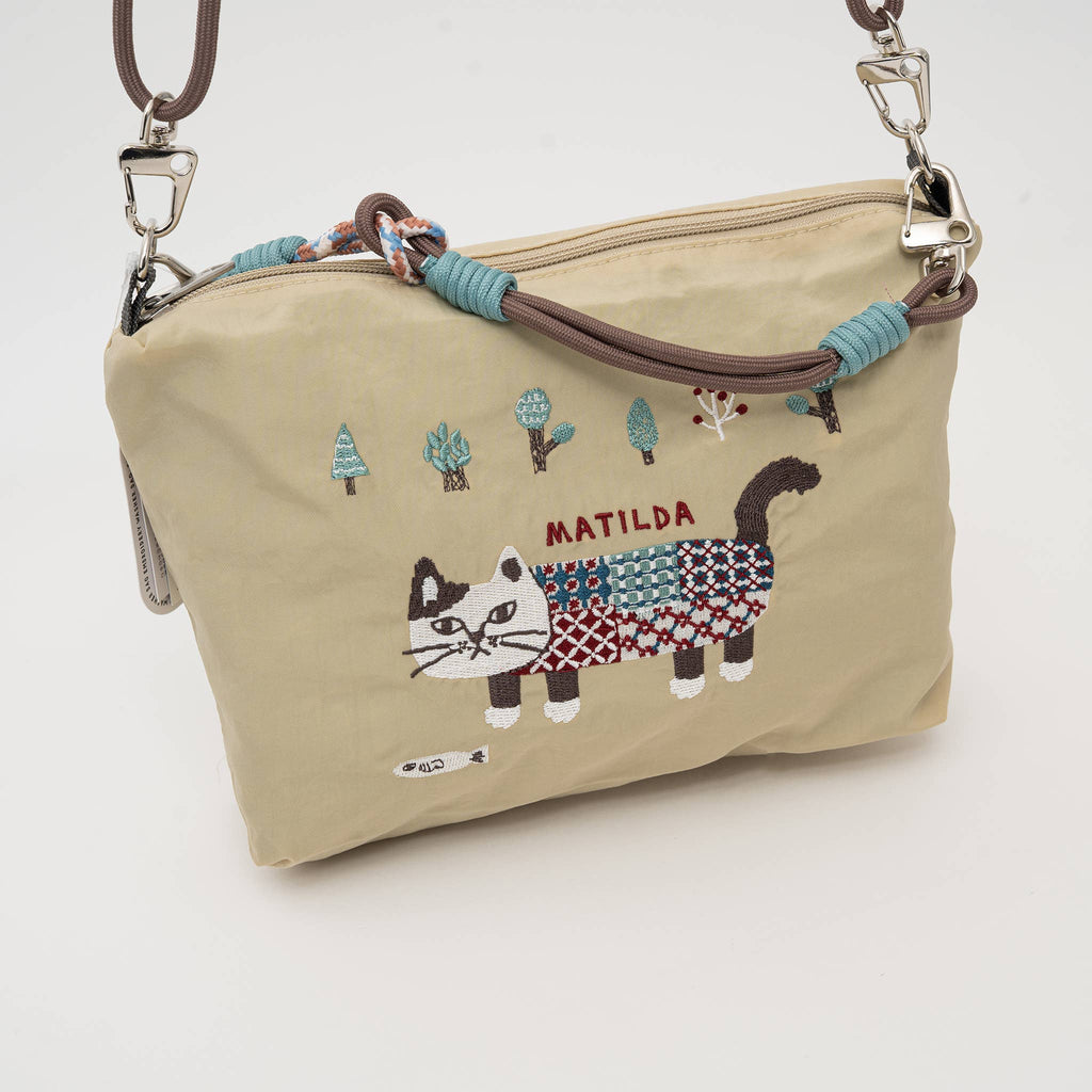 Kusuguru Japan Embroidered Cat Multi-Use Crossbody Bag